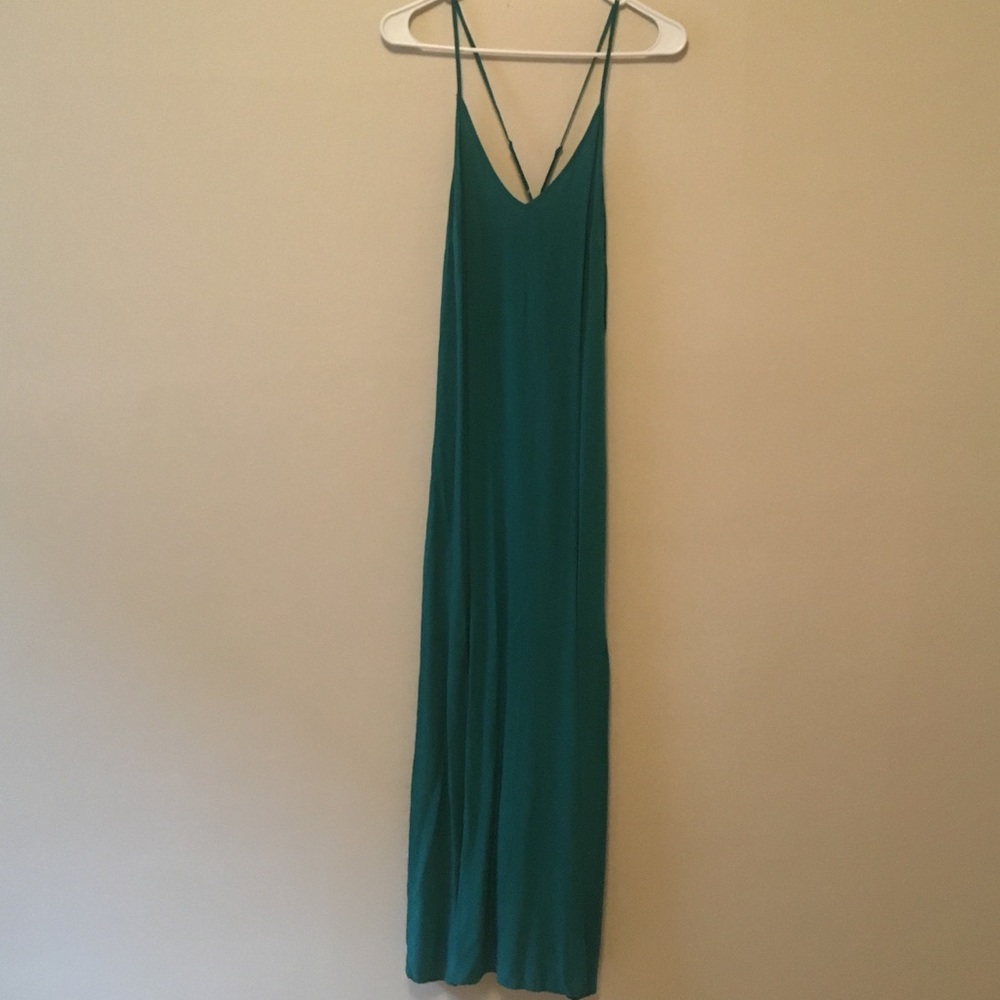 Green maxi dress with cross back straps